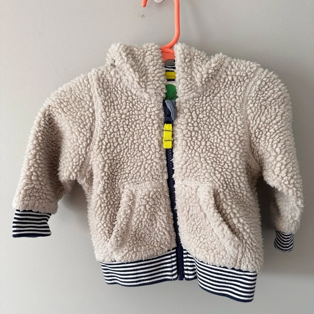 Baby Boden 3-6 Months Sherpa Fleece Bear Hooded Jacket Cream Plush Zip
